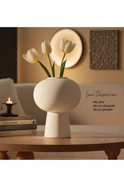 Lui Tasarım Gold Color Vase Lotus Vase XXL Size Ceramic Modern Home Office Hotel Decoration