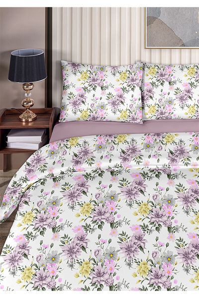 Evim Aster 100% Cotton Double Duvet Cover Set 200X220Cm Light Yellow Purple