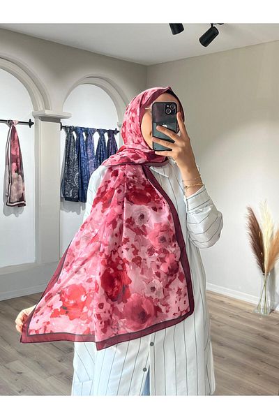 Merwiss Flower Pattern Soft Claret Red Shawl