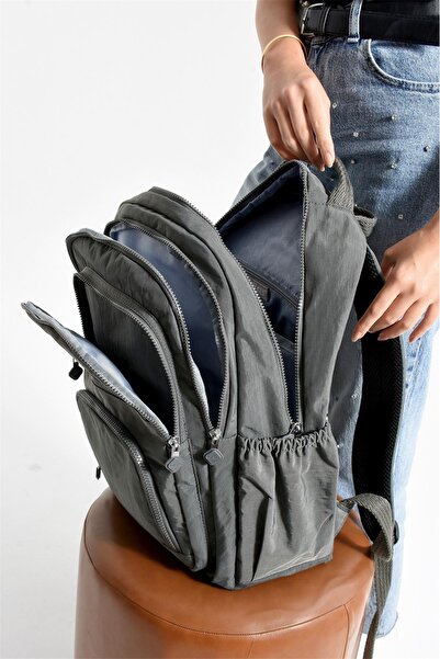 Bagacar Bolsas 1087 Waterproof Imported Crinkle Fabric School and Daily Backpack with Laptop Compartment Gray