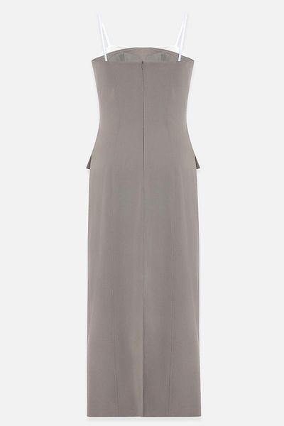 Setre Olive Slim Strap Collar and Pocket Detailed Midi Length Dress