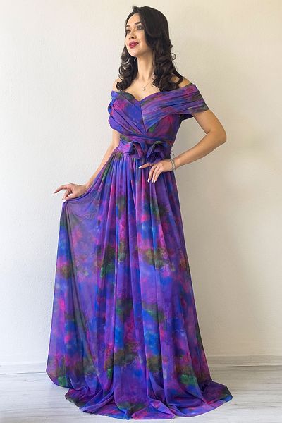zks grup tekstil Rochie de seară din tul cu model Madonna pentru femei, violet, prune, albastru Saks, verde