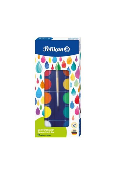 Pelikan Acuarele, 11 culori cu alb de zinc și pensulă, material tigaie