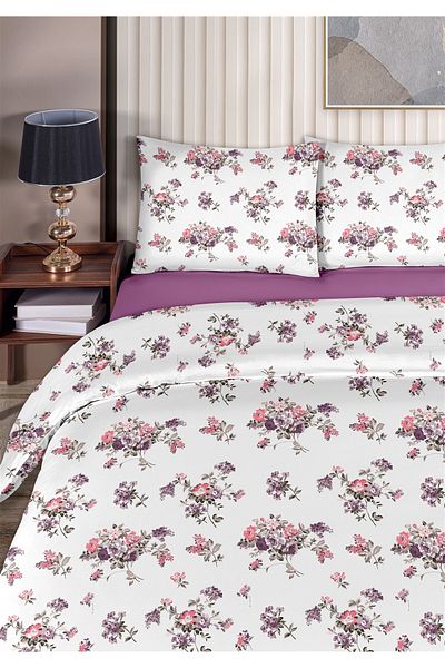 Evim Floret 100% Cotton Double Duvet Cover Set 200X220Cm Dark Lilac