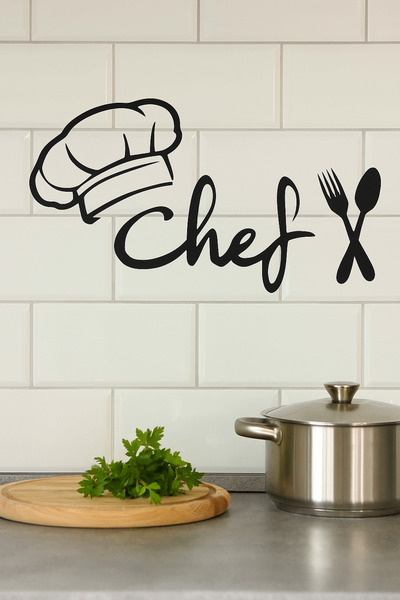 softclass CHEF YAZISI CHEF ŞAPKASI DUVAR DEKOR ÜRÜNÜ MUTFAK DEKORU MUTFAK SÜSÜ