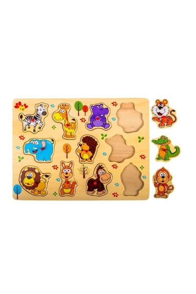 divendi-ro Puzzle cu animale din junglă, 11 piese, lemn, 30x22 cm