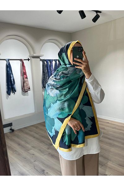 Merwiss Imported Voile Floral Navy Blue Shawl