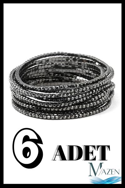 MAZEN Black 6-Piece Waterway Elastic Bracelet |   Sparkling Stone Detailed |   Full Black Set