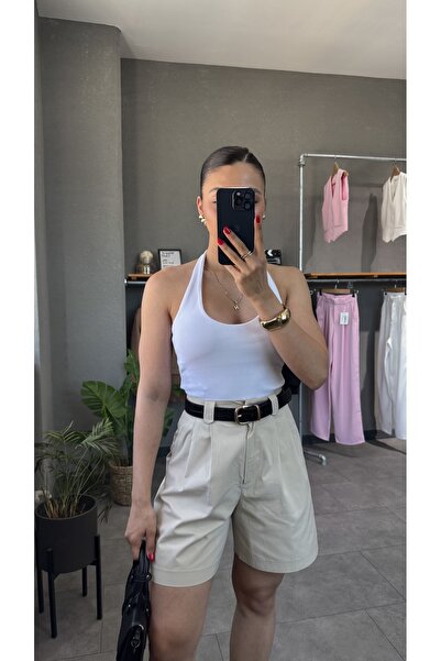 YOUR NAME Bluză material reiat cu decolteu în spate și guler halter