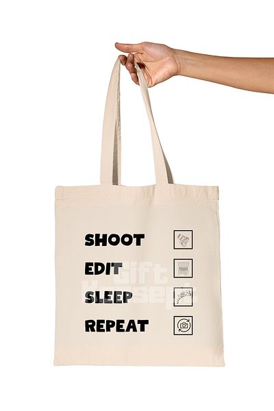giftkonsept Shoot Edit Sleep Repeat Printed Photographer Organic Raw Cloth Bag
