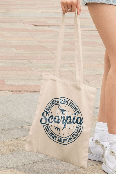 giftkonsept Scorpio Traits Printed Scorpio Zodiac Sign Printed Gift Organic Raw Cloth Bag