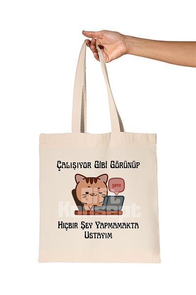 giftkonsept It Looks Like I'M Working and I'M Just Not Doing Anything Printed Gift Organic Raw Cloth Bag
