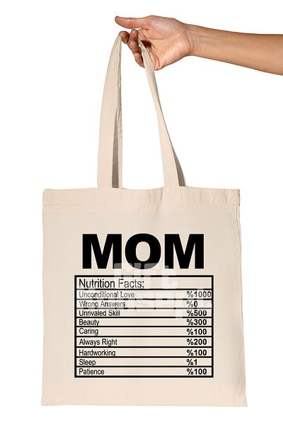 giftkonsept Mom Nutrition Facts Printed Organic Raw Cloth Bag as a Gift for Mom