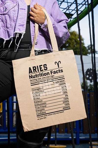 giftkonsept Aries Zodiac Sign Aries Nutrition Facts Humorous Printed Gift Organic Raw Cloth Bag