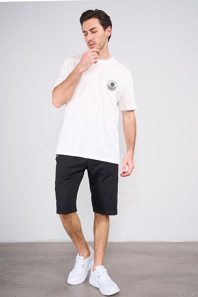 Çetinkaya Chester Polo 3833 Crew Neck 30/1 Combed Cotton Comfort Printed T-Shirt Cream