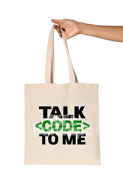 giftkonsept Talk Code to Me Printed Software Organic Raw Cloth Bag