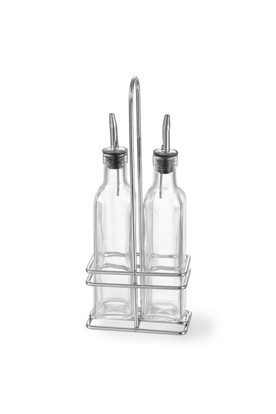 HENDI Zestaw stołowy butelki z koszykiem do oliwy i octu winnego 2 x 237ml - 460245