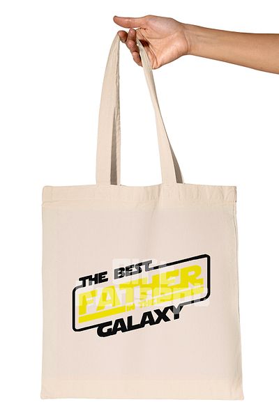 giftkonsept Best Father in the Galaxy Printed Father's Day Organic Raw Cloth Bag
