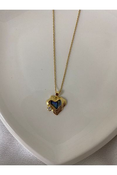 stainless steell Labradorite Detailed Heart Steel Necklace
