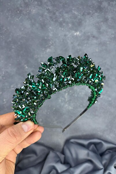 Limelia Coroană de henna de mireasă cu mărgele verde smarald, accesoriu pentr...