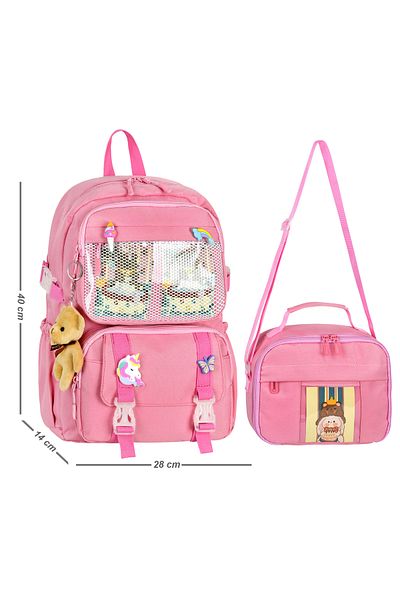 Çanta Trend Rucsac pentru școală elementară Kawaii cu accesorii în stil coreean și set de geanți de prânz cu termos termoizolant