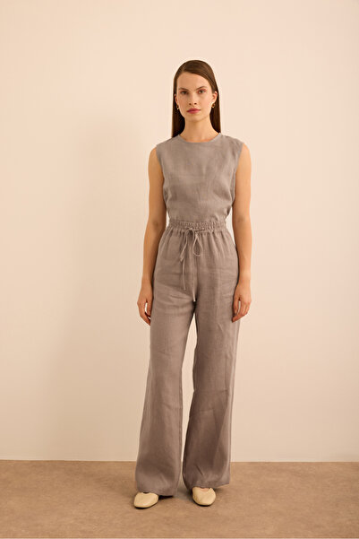 Aker Λινό παντελόνι με ελαστική μέση