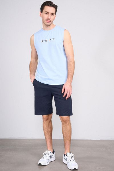 Çetinkaya Chester Polo 3831 Crew Neck 30/1 Combed Cotton Regular Printed Undershirt Light Blue
