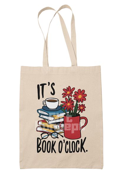 giftkonsept Its Book O'Clock Written Book Reading Time Motto Printed Gift Organic Raw Cloth Bag