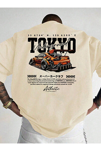 LAYORA "Men's Oversized Printed T-Shirt - Tokyo Underground Drift and Sports Car Pattern"