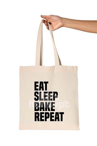 giftkonsept Eat Sleep Bake Repeat Printed Gift Organic Raw Cloth Bag