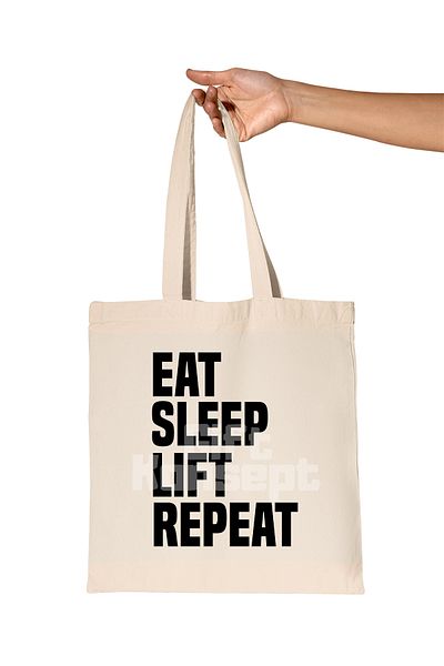 giftkonsept Eat Sleep Lift Repeat Printed Gift Organic Raw Cloth Bag