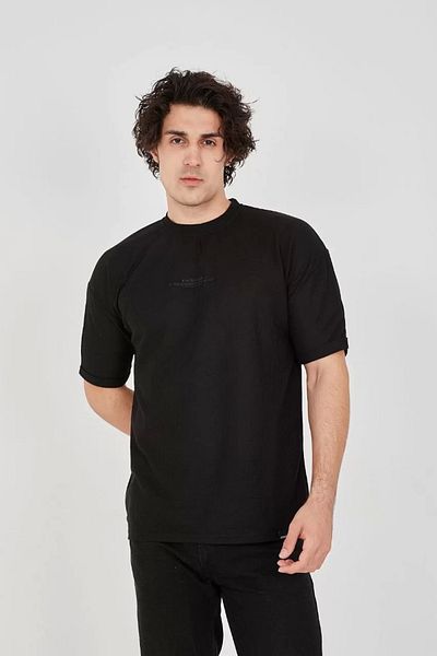 LUMİART Unisex Waffle Fabric Comfortable Sleeve T-Shirt - Black