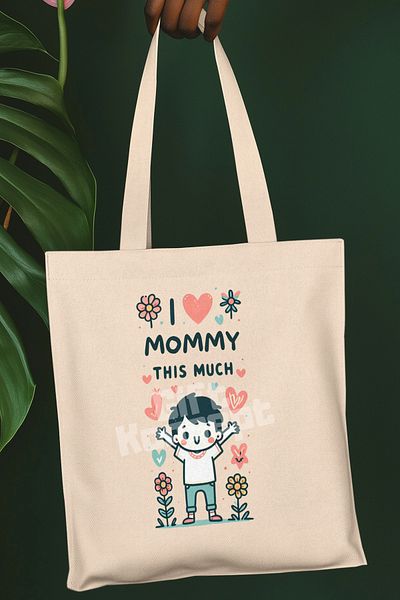 giftkonsept I Love Mommy Mother's Love Mother's Day Printed Gift Organic Raw Cloth Bag