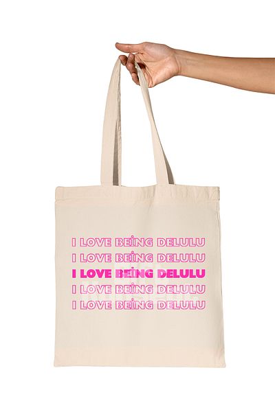 giftkonsept I Love Being Delulu Printed Gift Organic Raw Cloth Bag
