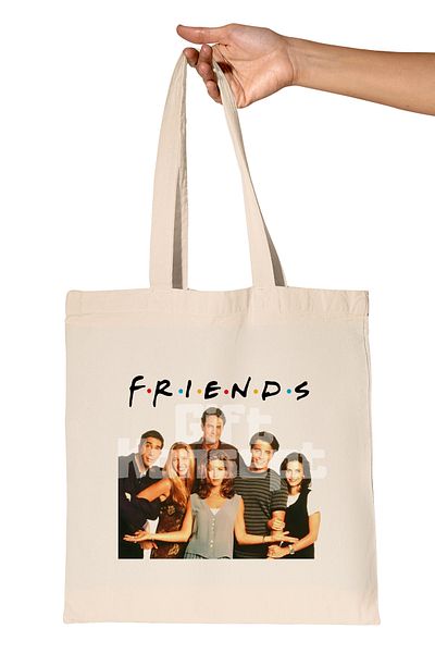 giftkonsept Ross Chandler Phoebe Printed Friends Organic Raw Cloth Bag