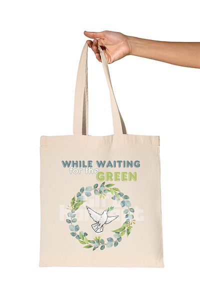 giftkonsept While Waiting for the Green Printed Gift Organic Raw Cloth Bag