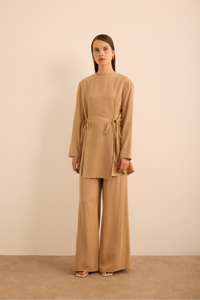 Aker Camel Tie Detailed Tweenset with Elastic Waist