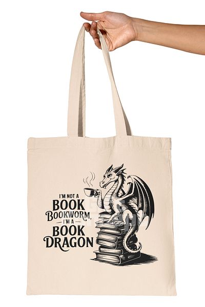 giftkonsept I Am Not a Bookworm I Am a Book Dragon Written Book Lover Printed Gift Organic Raw Cloth Bag