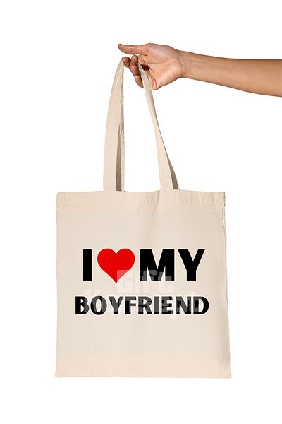giftkonsept I Love My Boyfriend Printed Husband and Wife Valentine's Day Anniversary Gift Organic Raw Cloth Bag