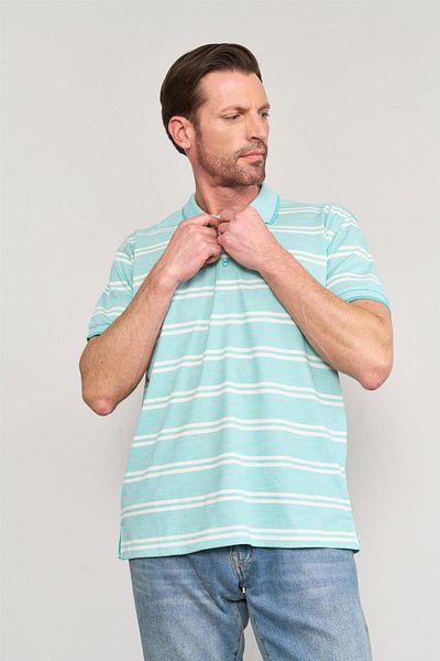 Çetinkaya Chester Polo 3941 Men's Polo Neck Ringelli 1-1 Pique T-Shirt Mint-White