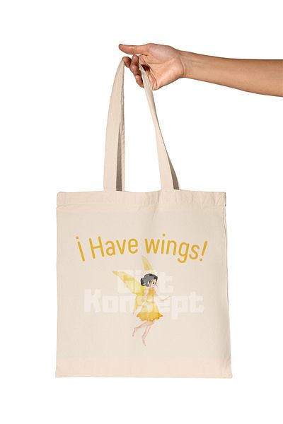 giftkonsept I Have Wings Fairy Printed Gift Organic Raw Cloth Bag