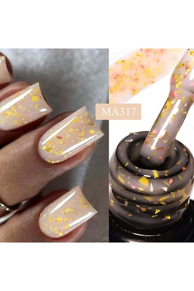 Belora Gel UV cu bază de cauciuc și sclipici în folie aurie - violet