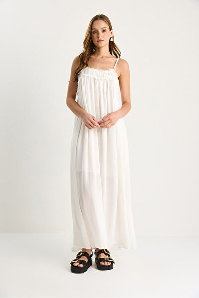 Bianco Lucci Women's Thin Strap Gathered Pocket Detailed Lined Thin Cotton Dress 60283512