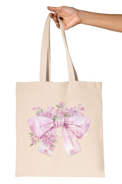 giftkonsept Pink Bow Printed Gift Organic Raw Cloth Bag