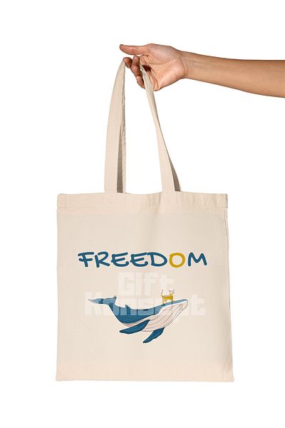 giftkonsept Whale and Cat Printed Gift Organic Raw Cloth Bag