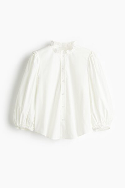 H&M Yakası Fırfırlı Poplin Bluz