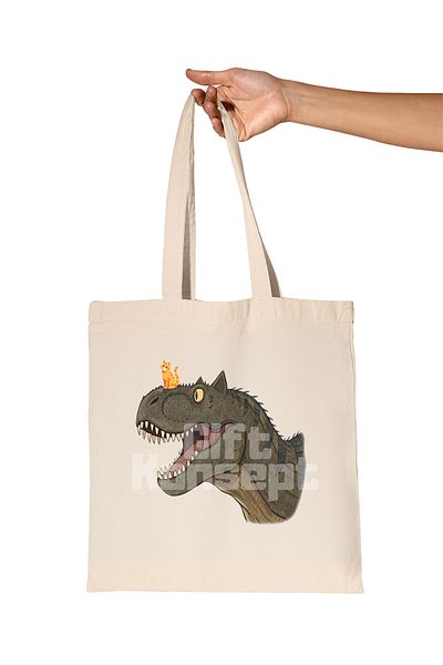 giftkonsept Dinosaur and Cat Printed Gift Organic Raw Cloth Bag