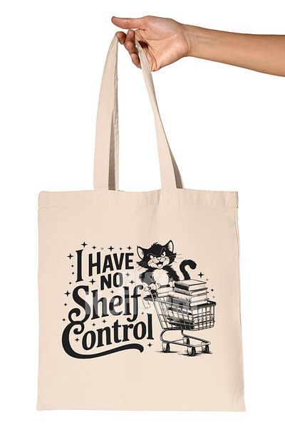 giftkonsept I Have No Shelf Control Printed Bookworm Humor Printed Gift Organic Raw Cloth Bag