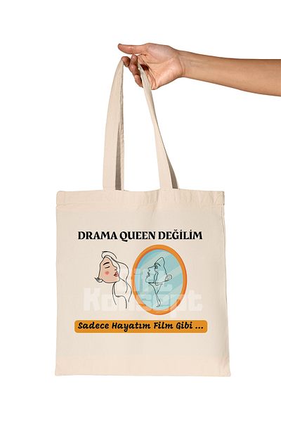 giftkonsept Drama Queen Değim No:2 Printed Gift Organic Raw Cloth Bag