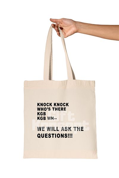 giftkonsept We Will Ask the Questions Printed the Office Organic Raw Cloth Bag